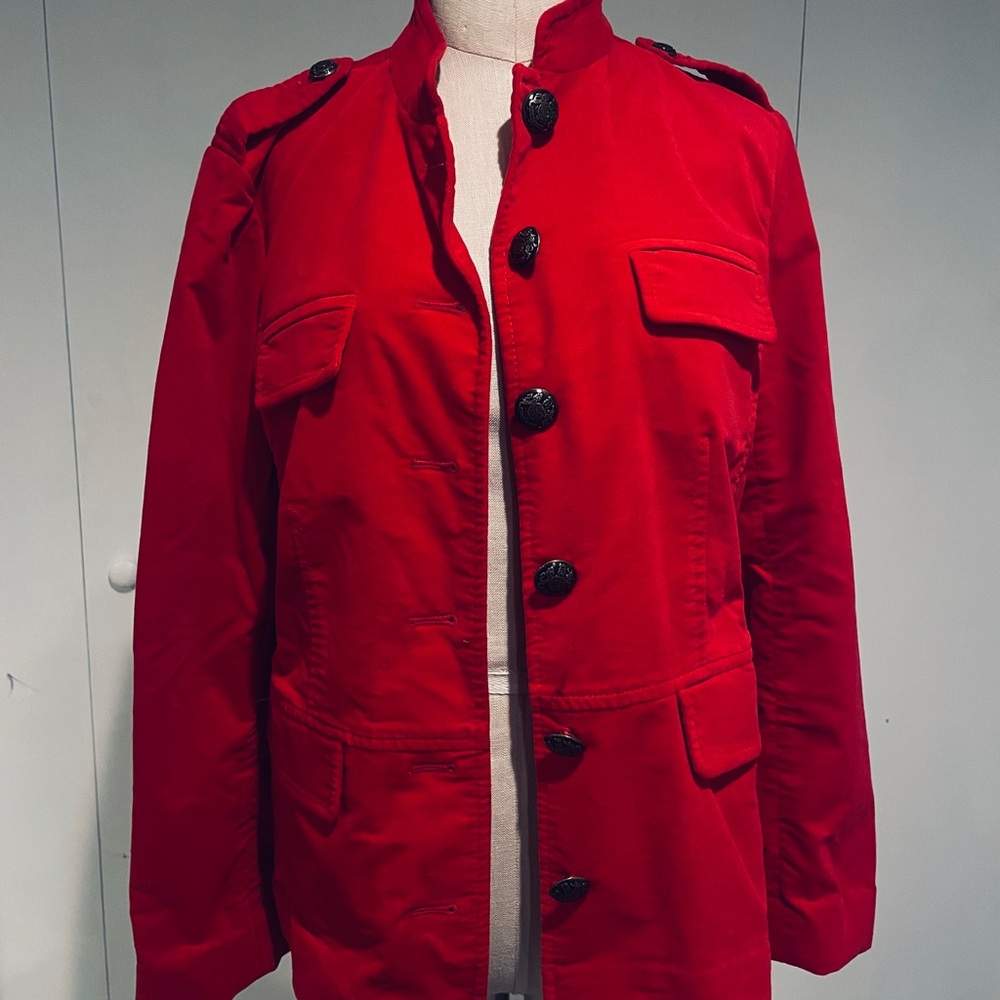 Stylish Red Military Style Vintage Button-Up Jacket